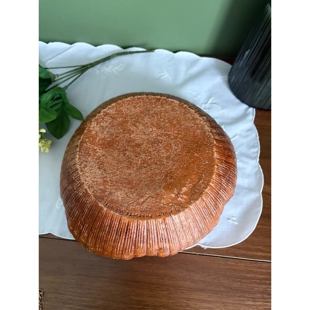 Vintage 1951 Multi Products Inc Molded Wood Floral Bowl Brown Scalloped 8 Inch